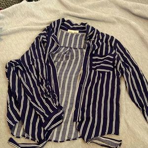 Navy blue and white striped button-up